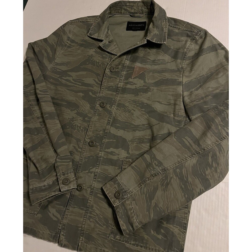 AllSaints Camo Printed Canvas Shacket Button Overshirt 2XL XXL Military Jacket